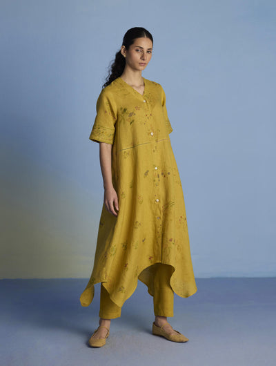 Inoya Shirt Kurta with Handkerchief Hem - Ochre