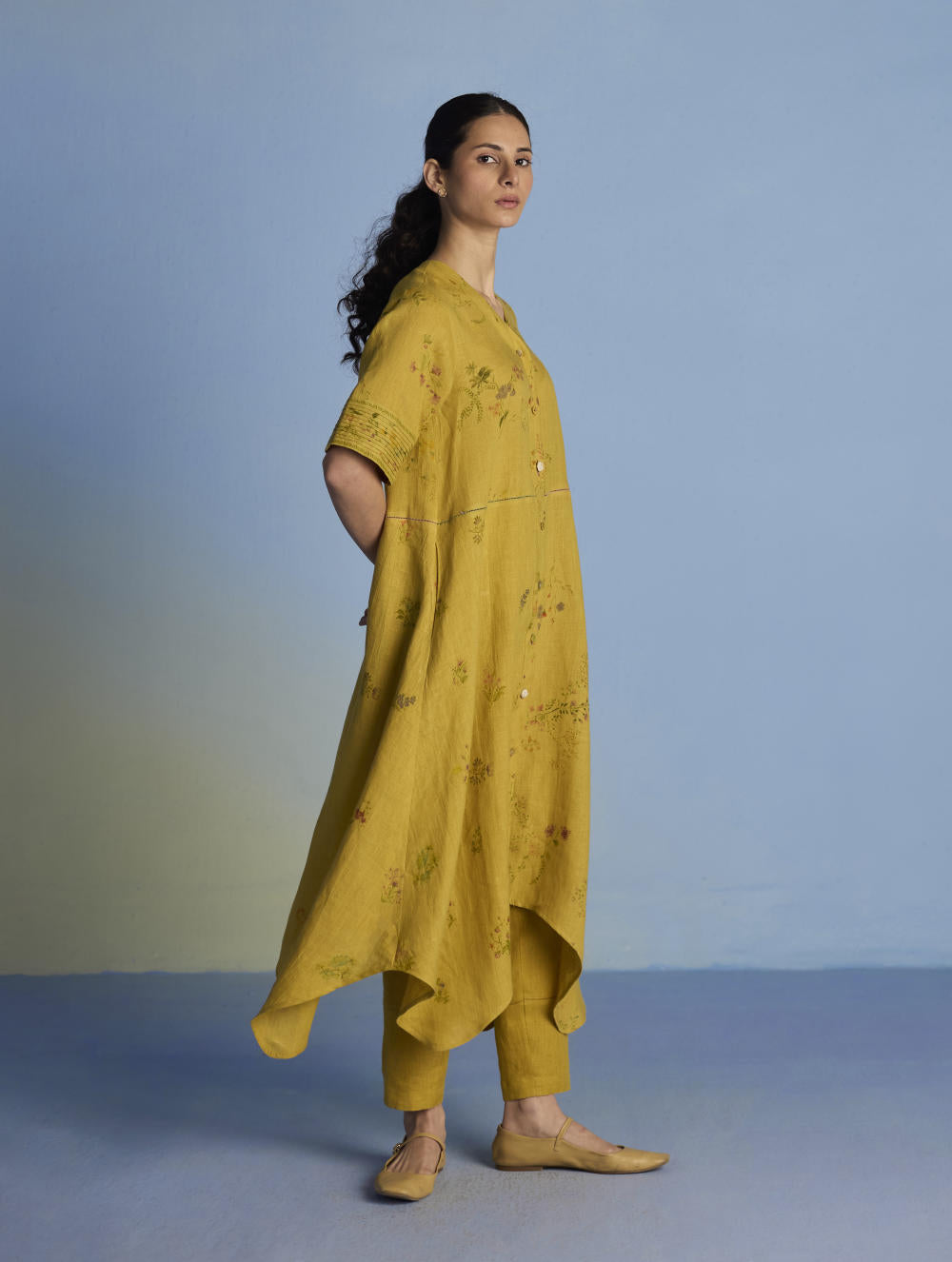 Inoya Shirt Kurta with Handkerchief Hem - Ochre