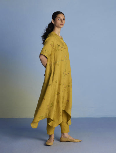 Inoya Shirt Kurta with Handkerchief Hem - Ochre