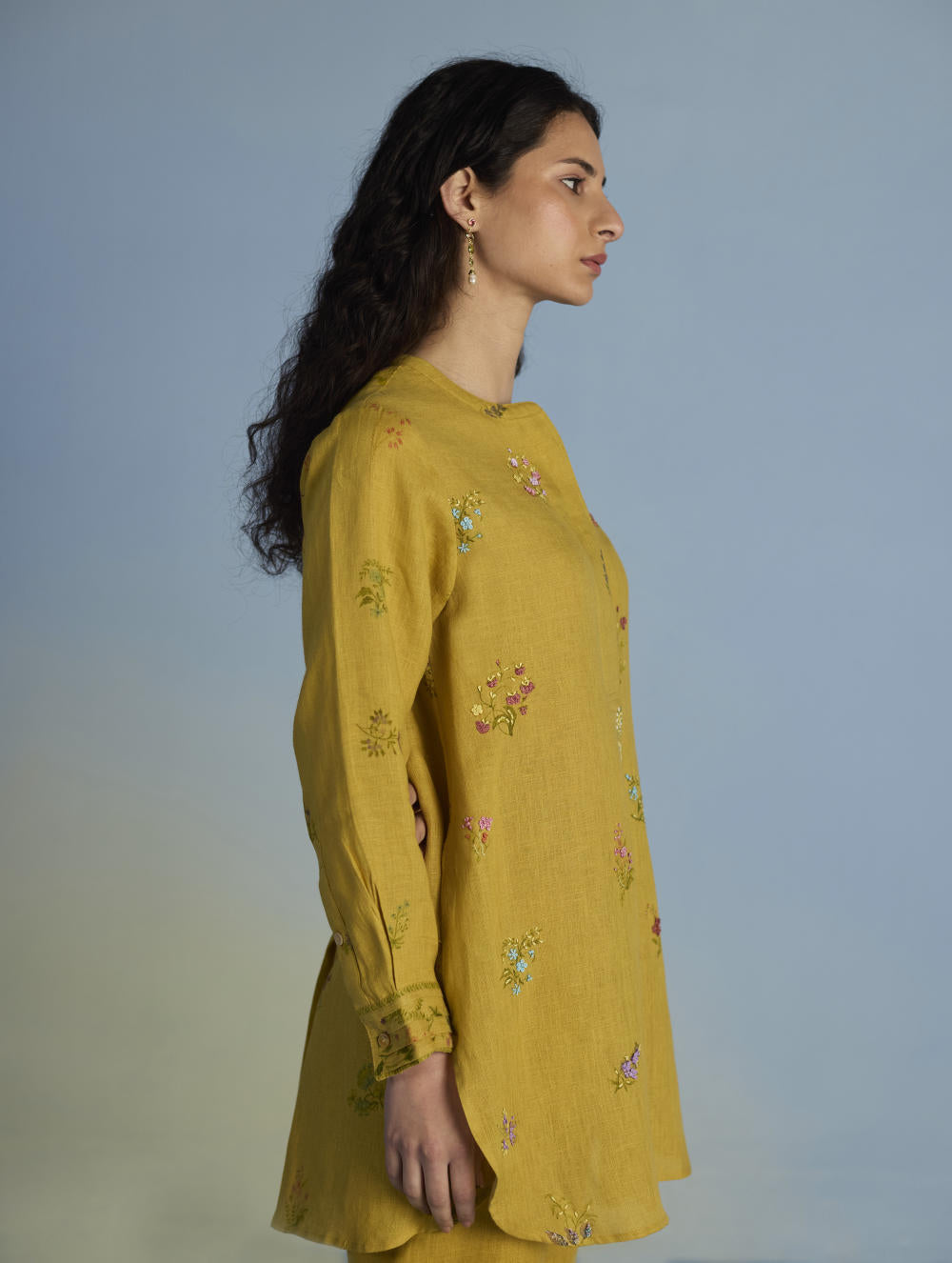 Anya Hand-Embroidered Floral Linen Co-ord Set - Ochre