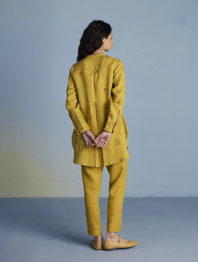 Anya Hand-Embroidered Floral Linen Co-ord Set - Ochre