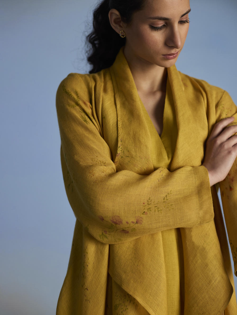 Ita Pleated Linen Dress and Overlay - Ochre
