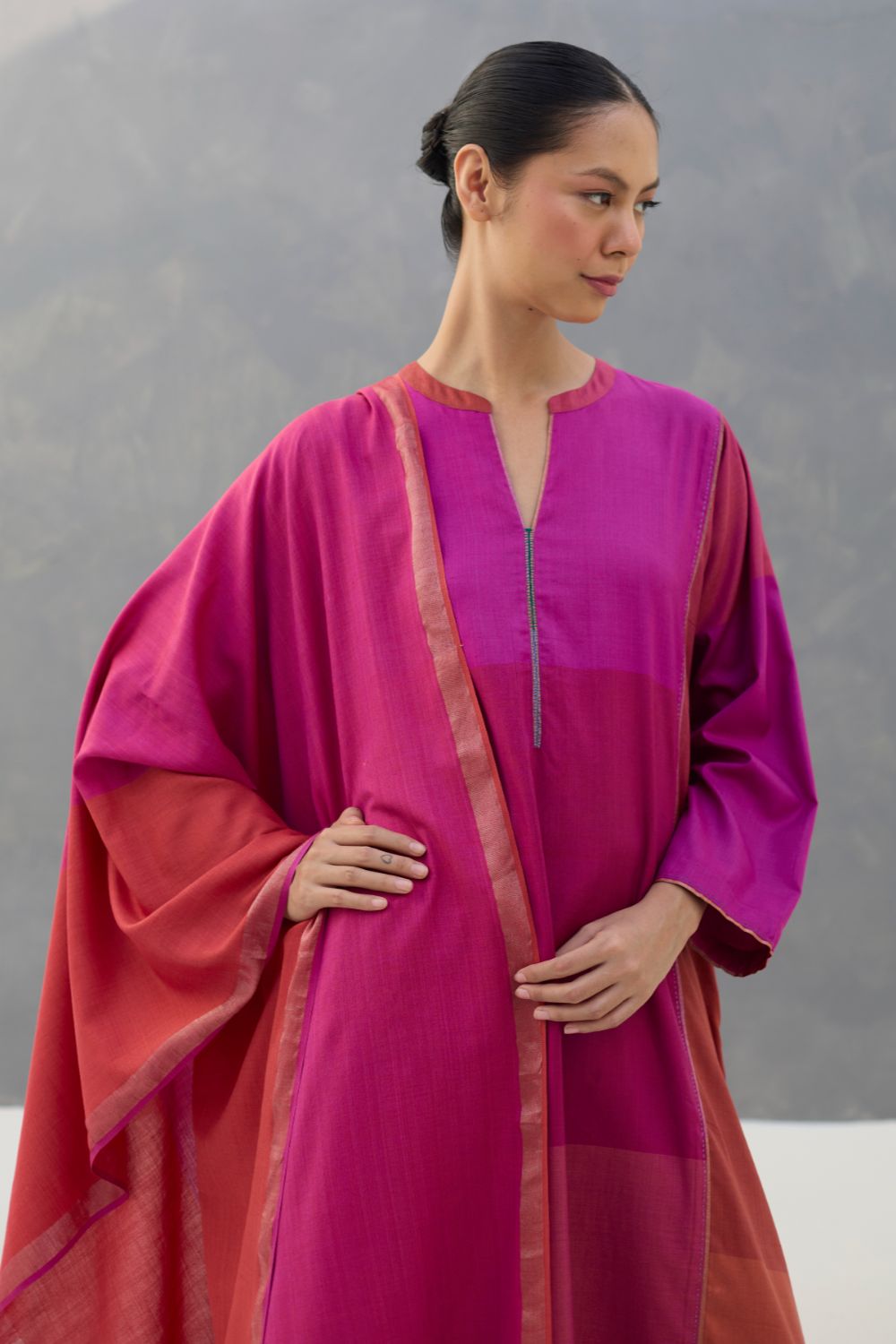 Firo Eri Silk Metallic Scarf/Dupatta- Rose