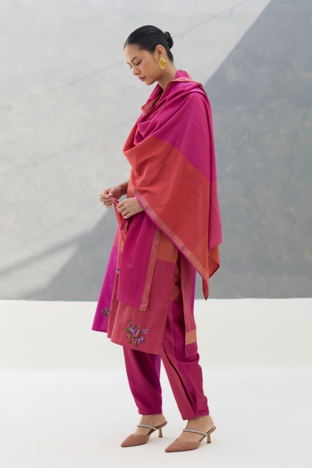 Firo Eri Silk Metallic Scarf/Dupatta- Rose