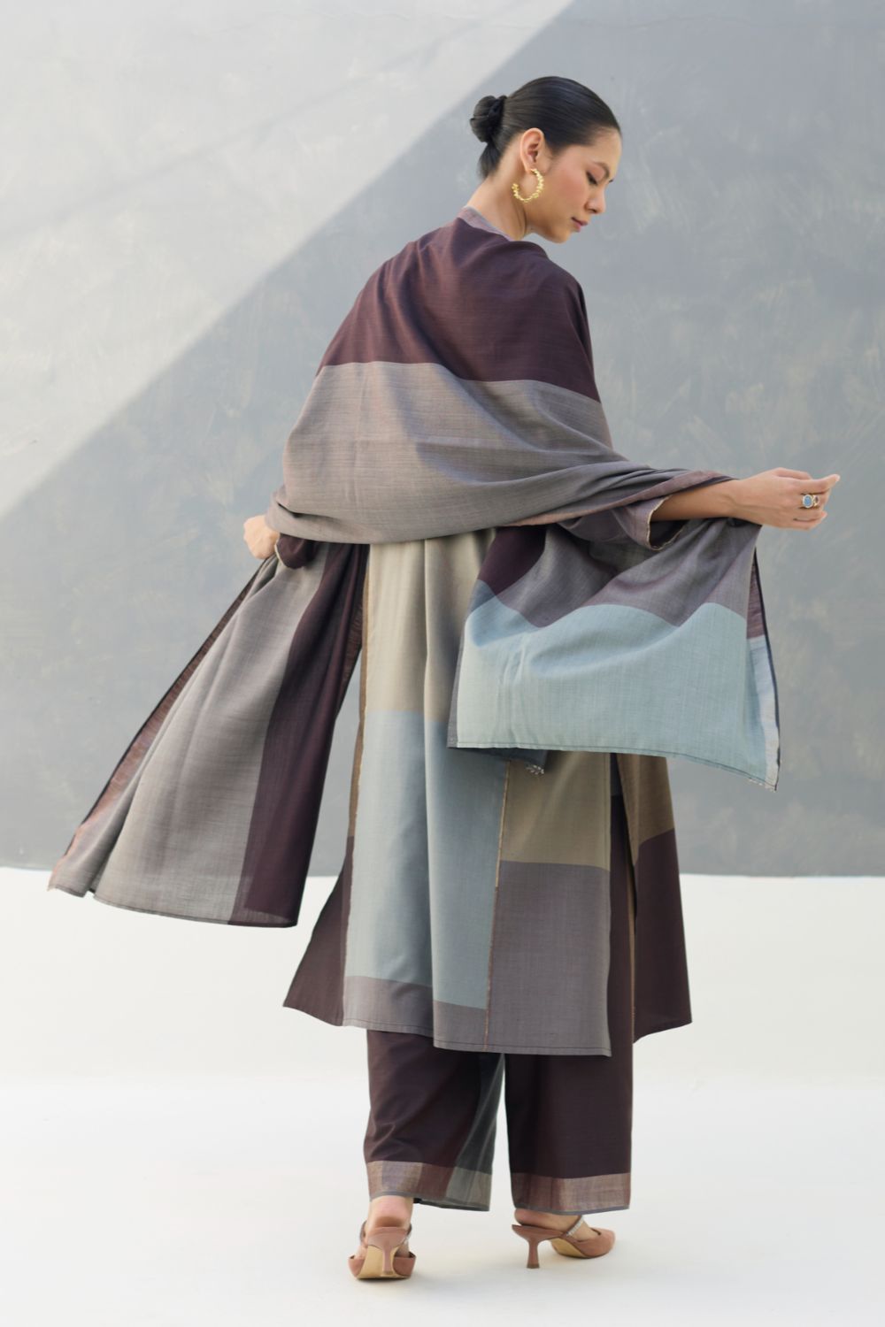 Firo Eri Silk Metallic Scarf/Dupatta- Taupe Grey