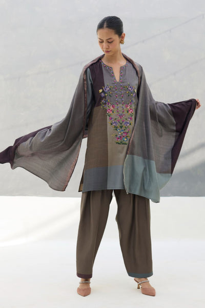 Firo Eri Silk Metallic Scarf/Dupatta- Taupe Grey