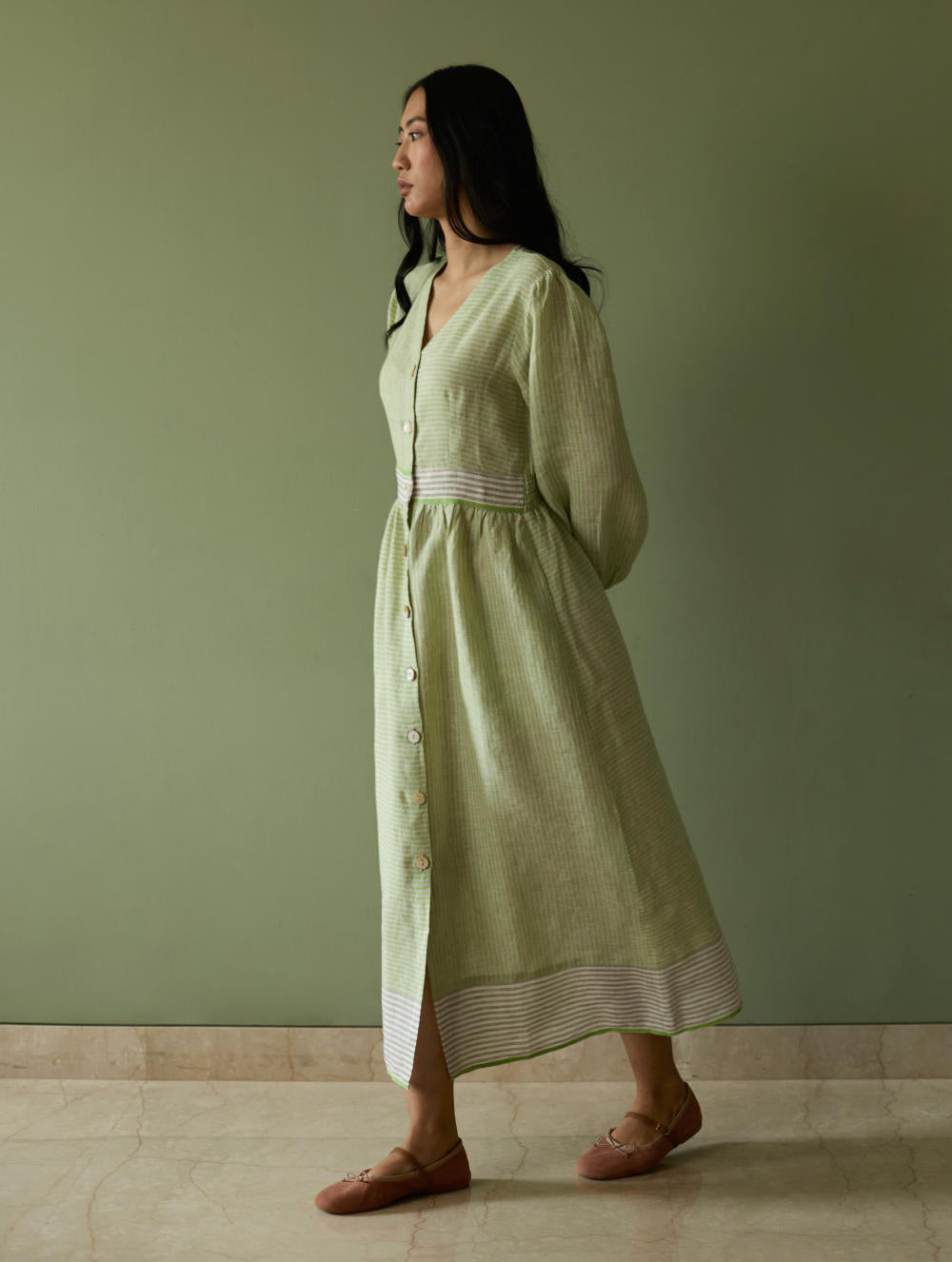 Liana Stripe Linen Dress-Meadow