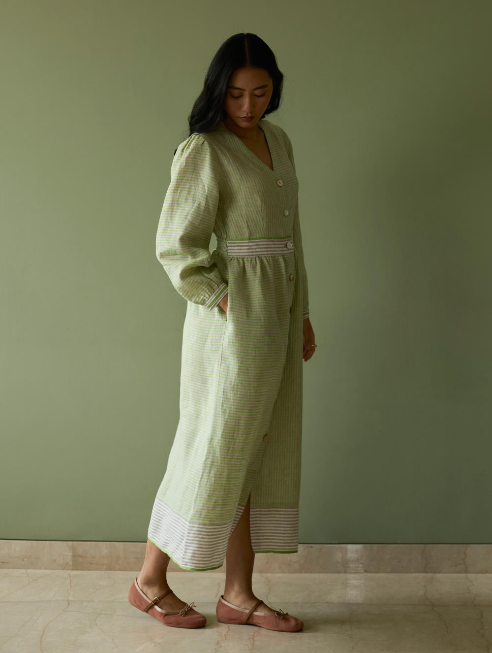 Liana Stripe Linen Dress-Meadow