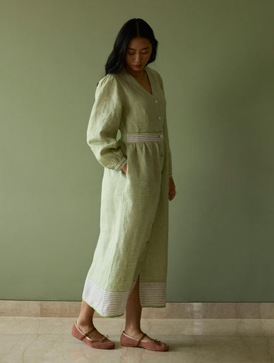 Liana Stripe Linen Dress-Meadow