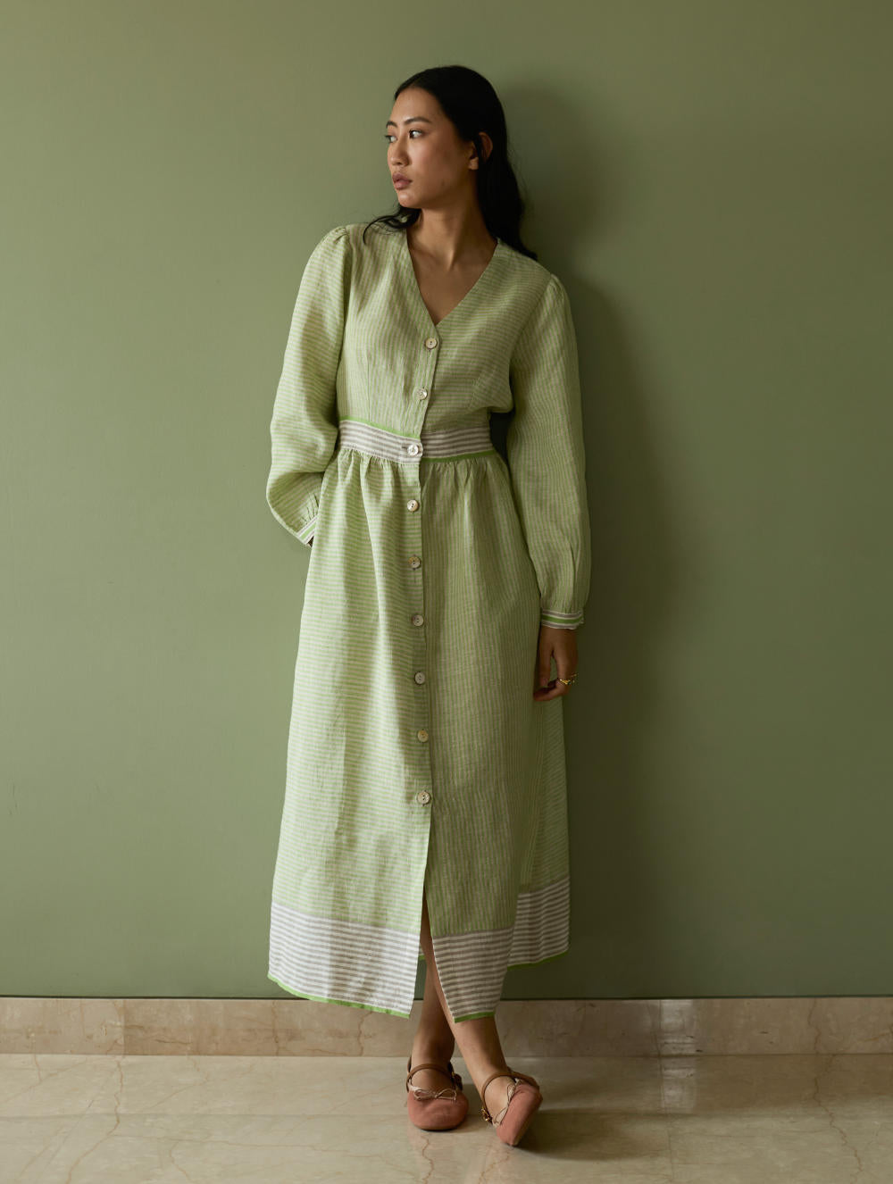 Liana Stripe Linen Dress-Meadow