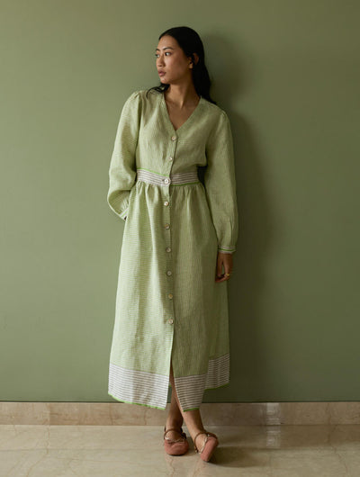 Liana Stripe Linen Dress-Meadow