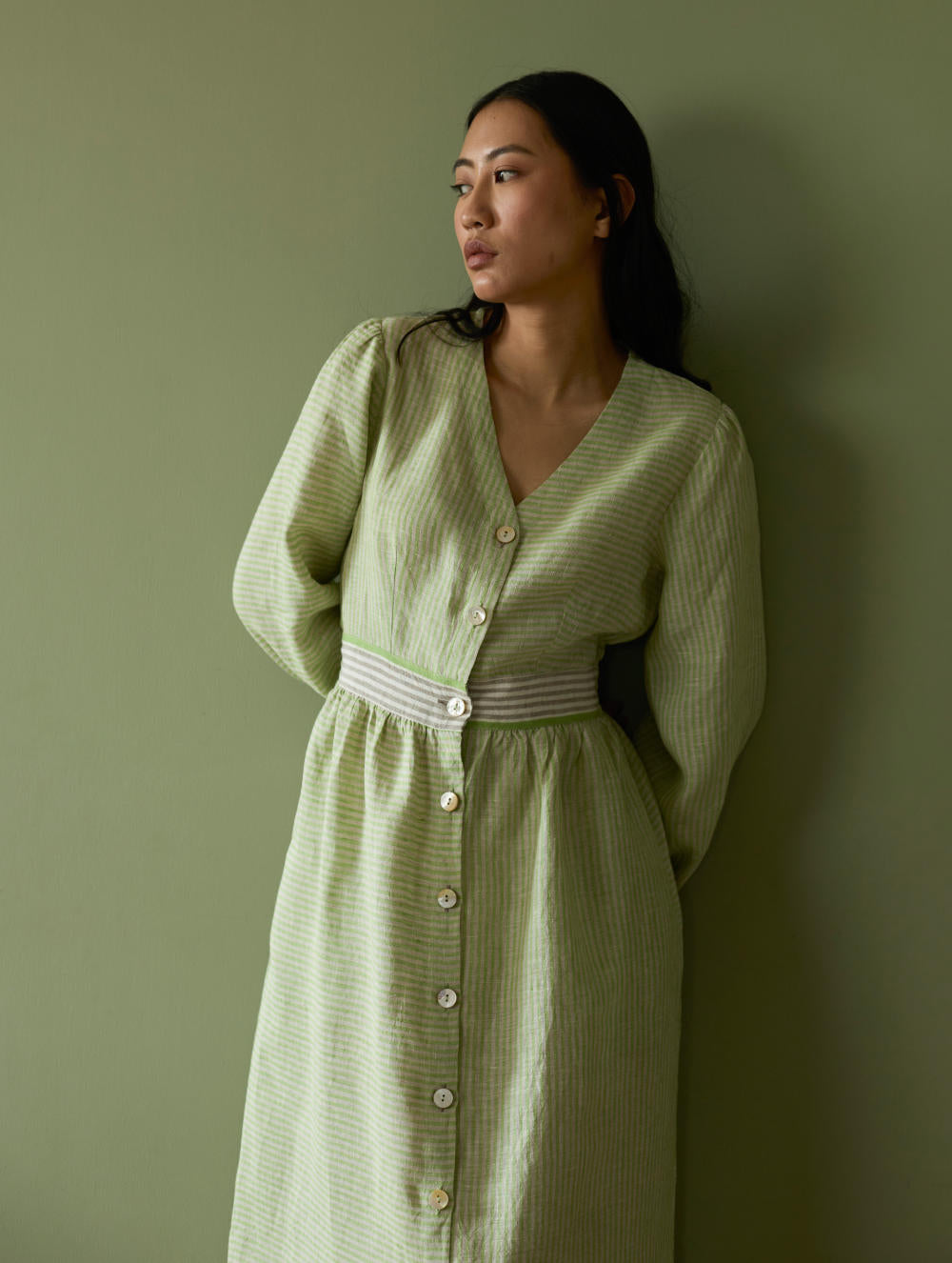 Liana Stripe Linen Dress-Meadow