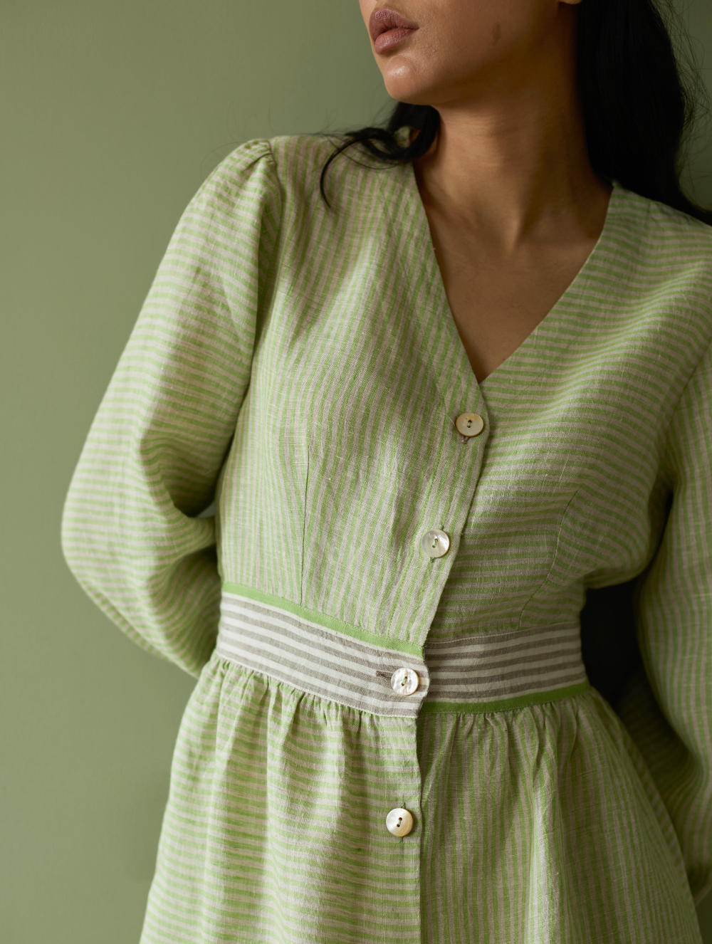 Liana Stripe Linen Dress-Meadow