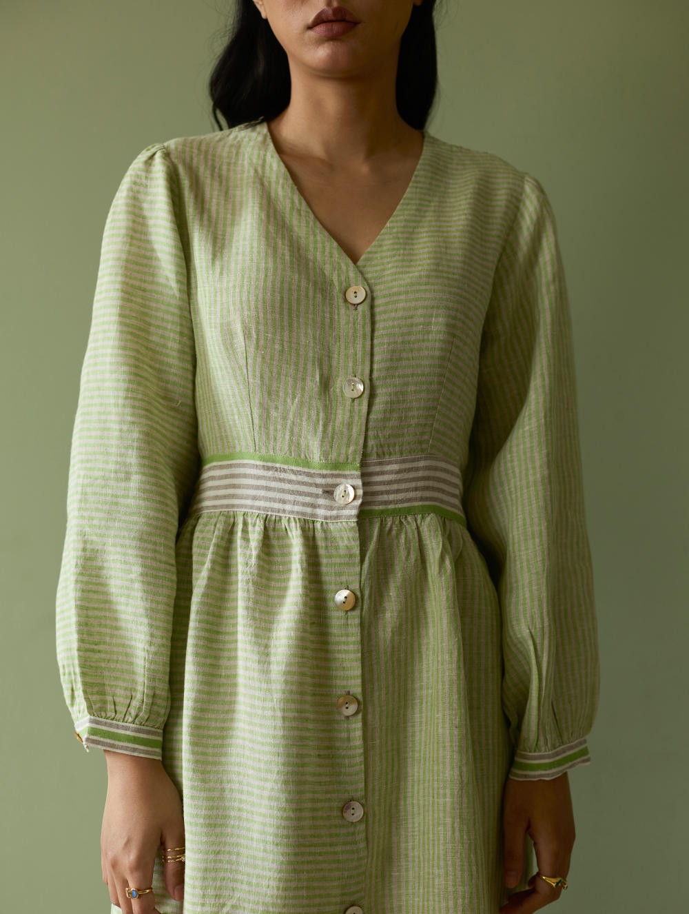 Liana Stripe Linen Dress-Meadow