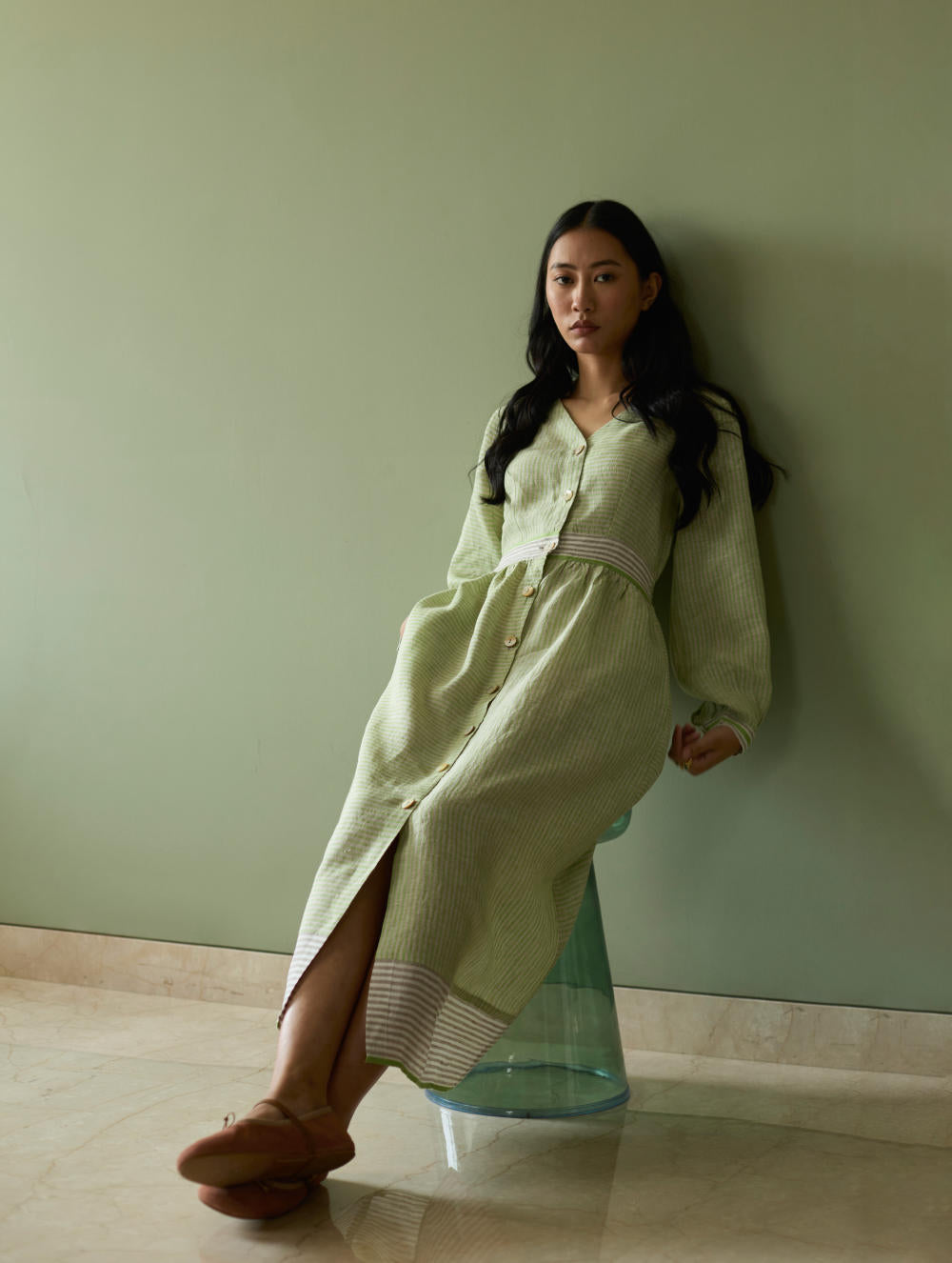 Liana Stripe Linen Dress-Meadow