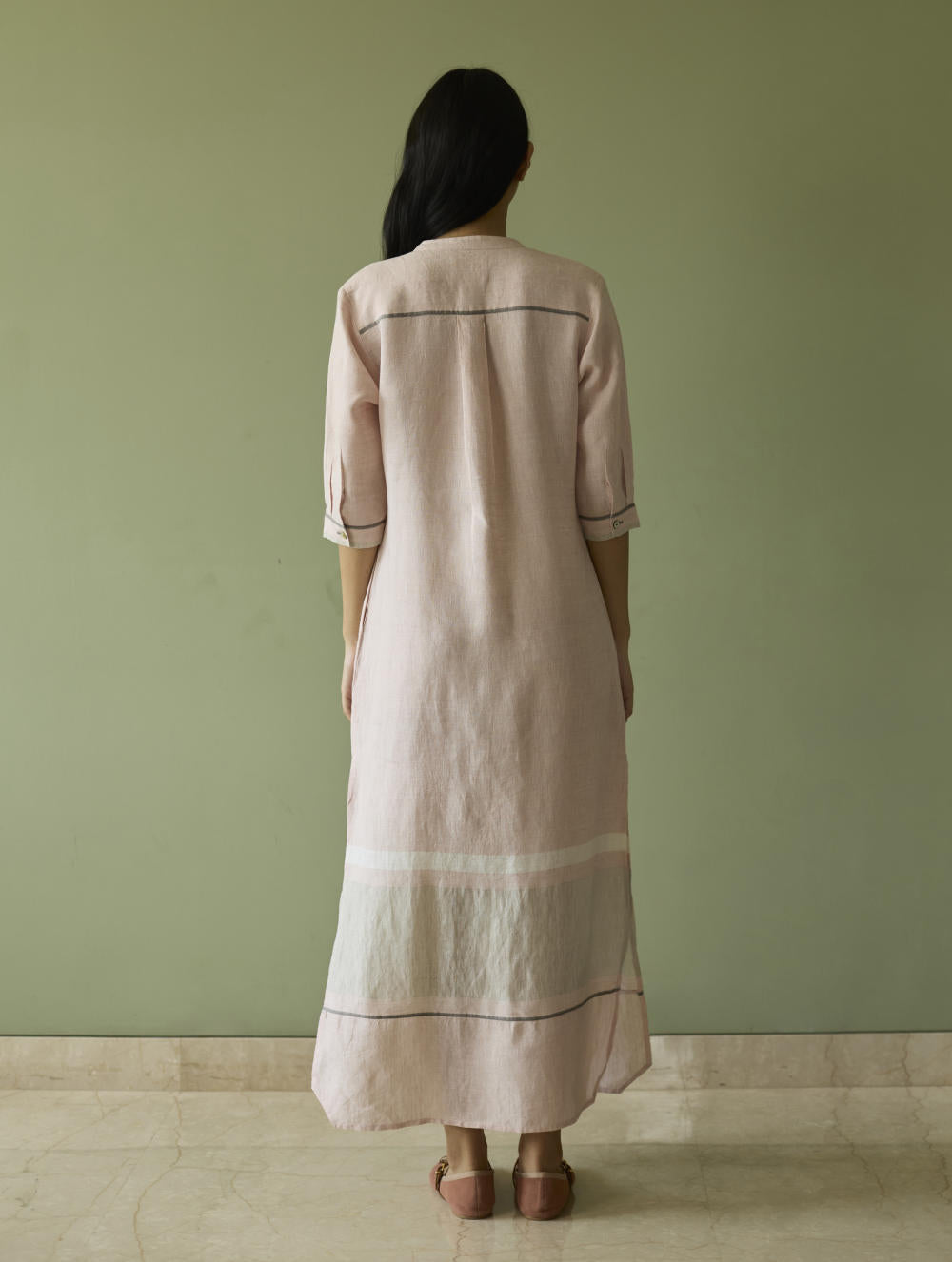 Terra Border Linen Dress-Blush