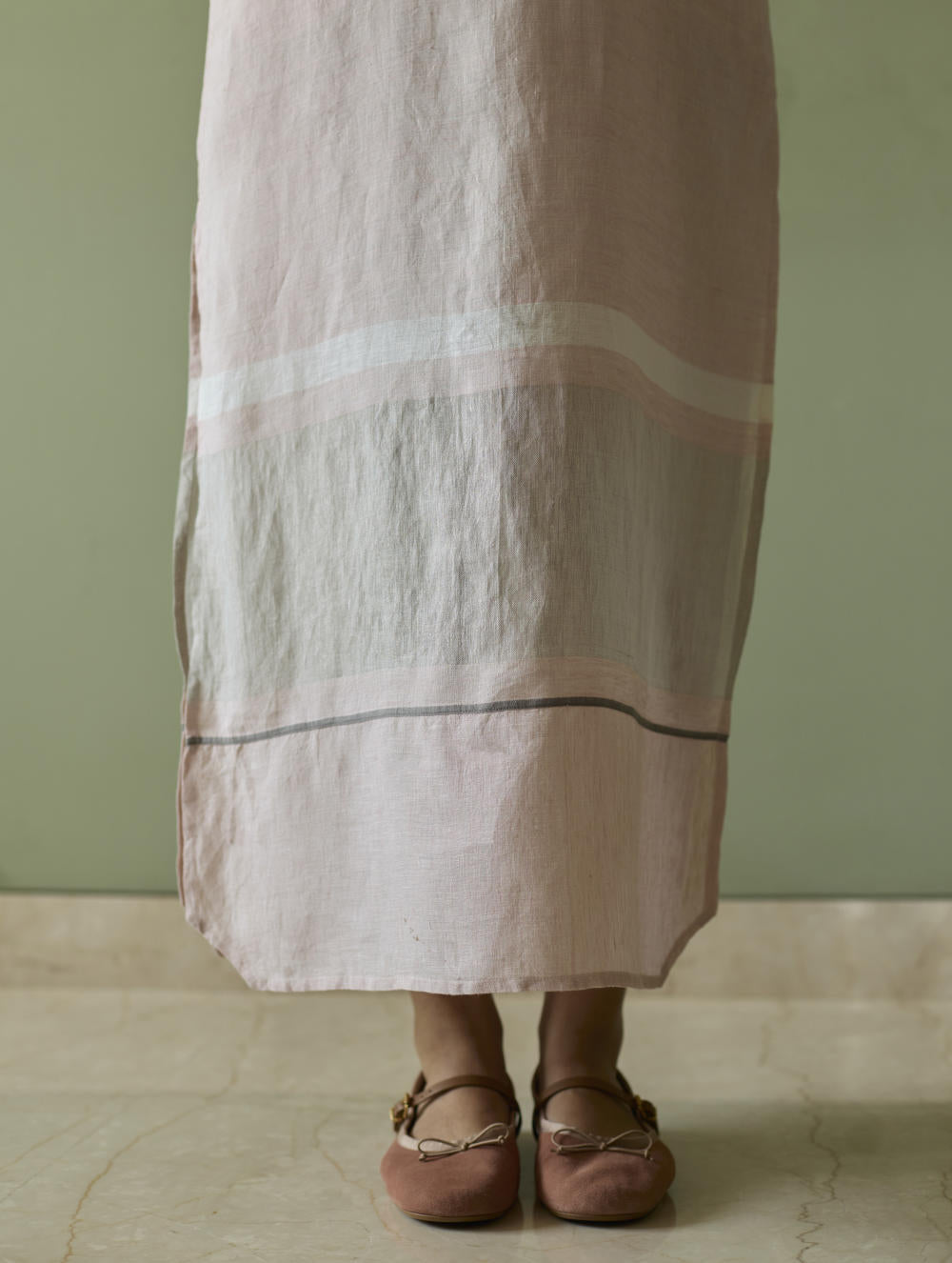 Terra Border Linen Dress-Blush