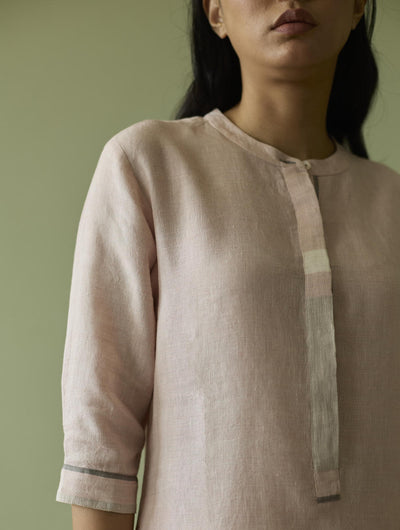 Terra Border Linen Dress-Blush