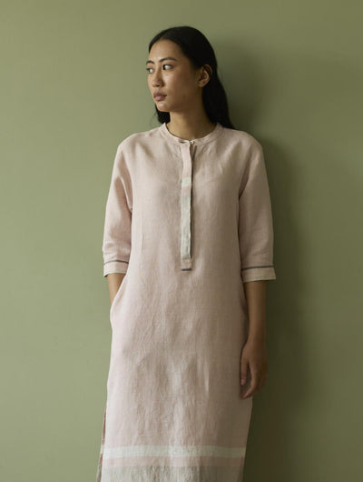 Terra Border Linen Dress-Blush
