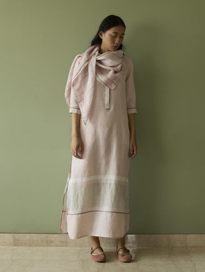 Terra Border Linen Dress-Blush