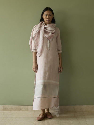 Terra Border Linen Dress-Blush