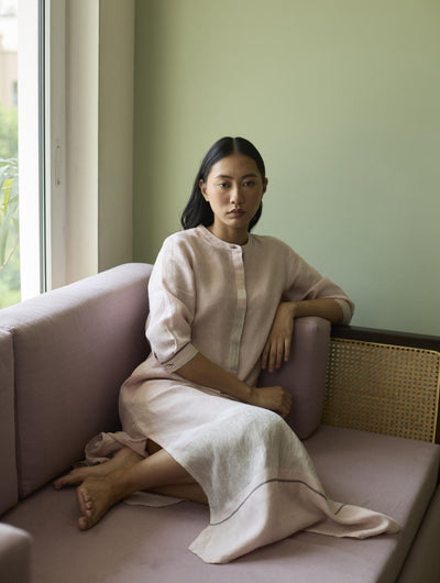 Terra Border Linen Dress-Blush