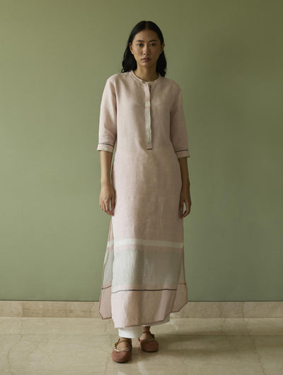 Terra Border Linen Dress-Blush