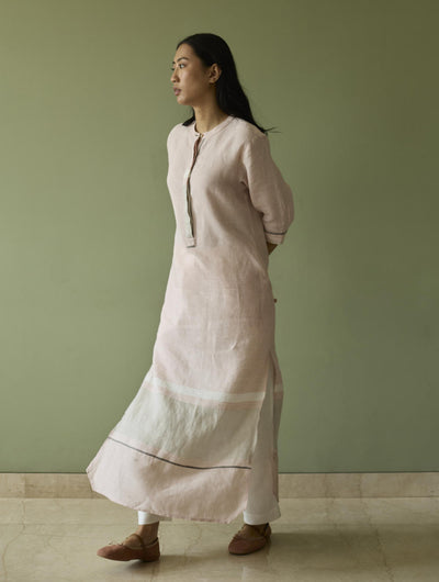 Terra Border Linen Dress-Blush