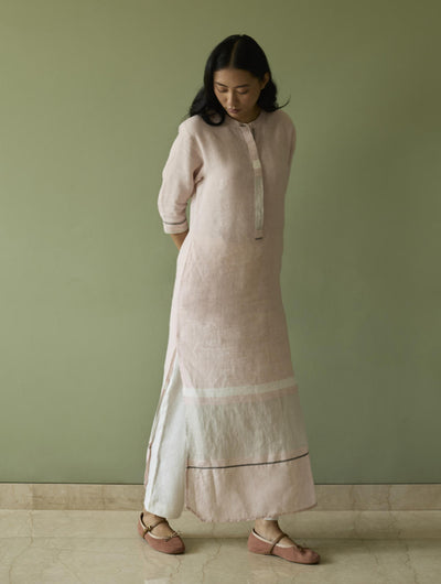 Terra Border Linen Dress-Blush