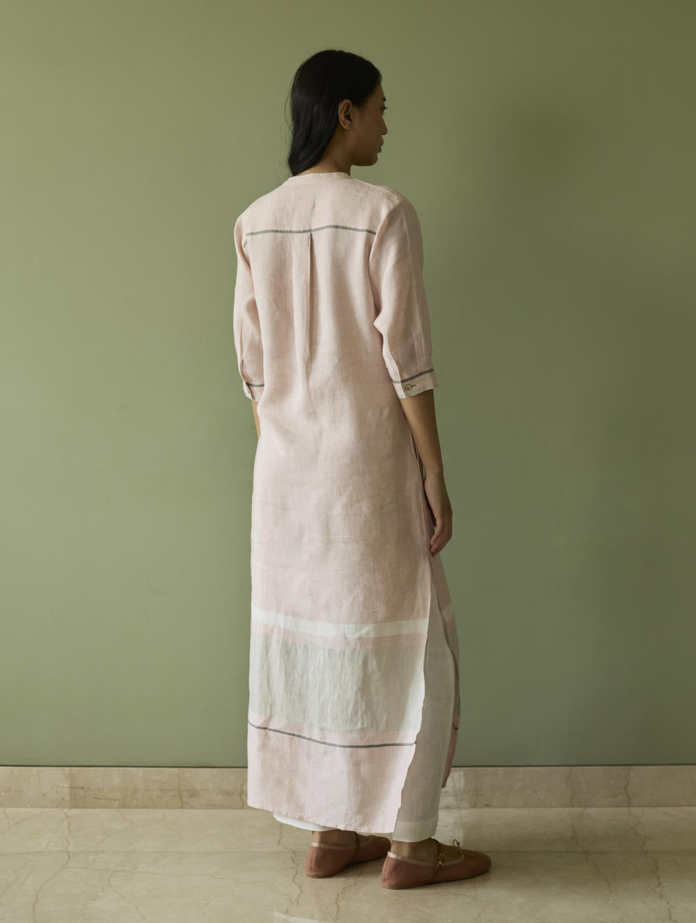 Terra Border Linen Dress-Blush