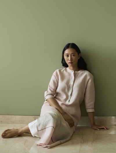 Terra Border Linen Dress-Blush