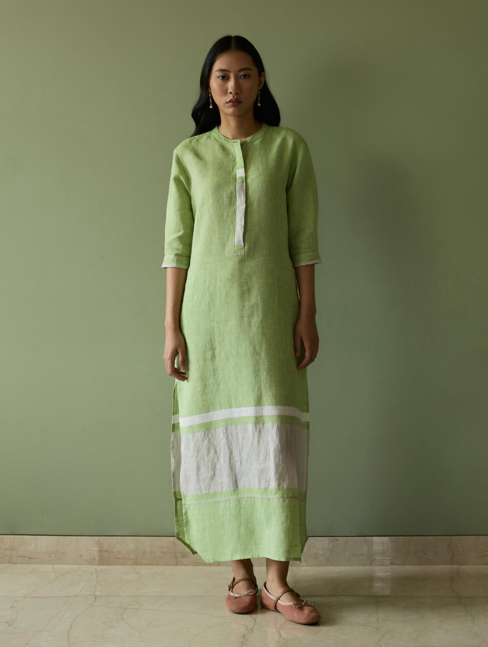 Terra Border Linen Dress-Meadow