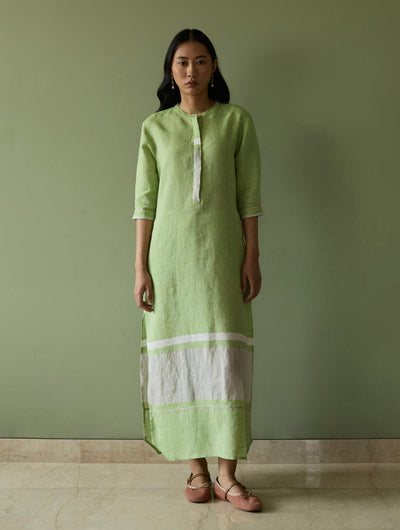 Terra Border Linen Dress-Meadow