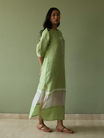 Terra Border Linen Dress-Meadow