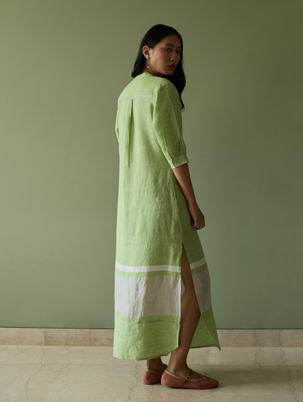 Terra Border Linen Dress-Meadow