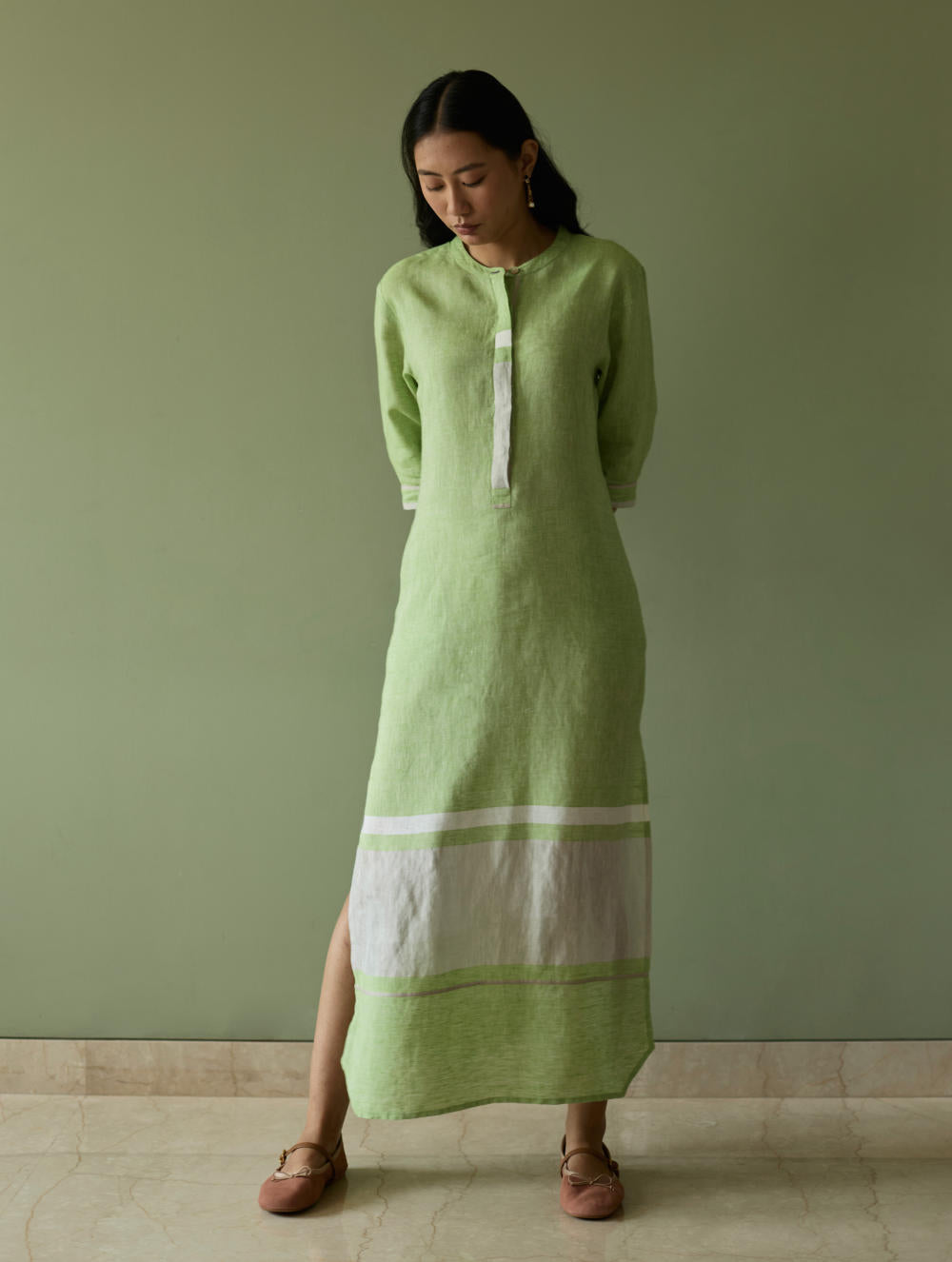 Terra Border Linen Dress-Meadow