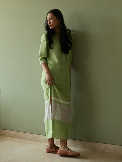 Terra Border Linen Dress-Meadow