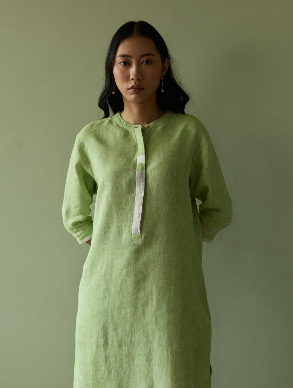 Terra Border Linen Dress-Meadow