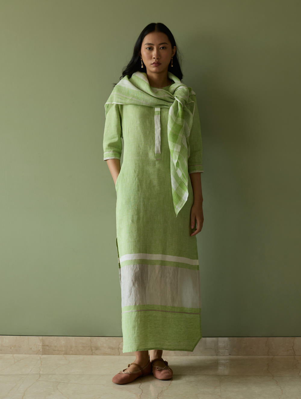 Terra Border Linen Dress-Meadow