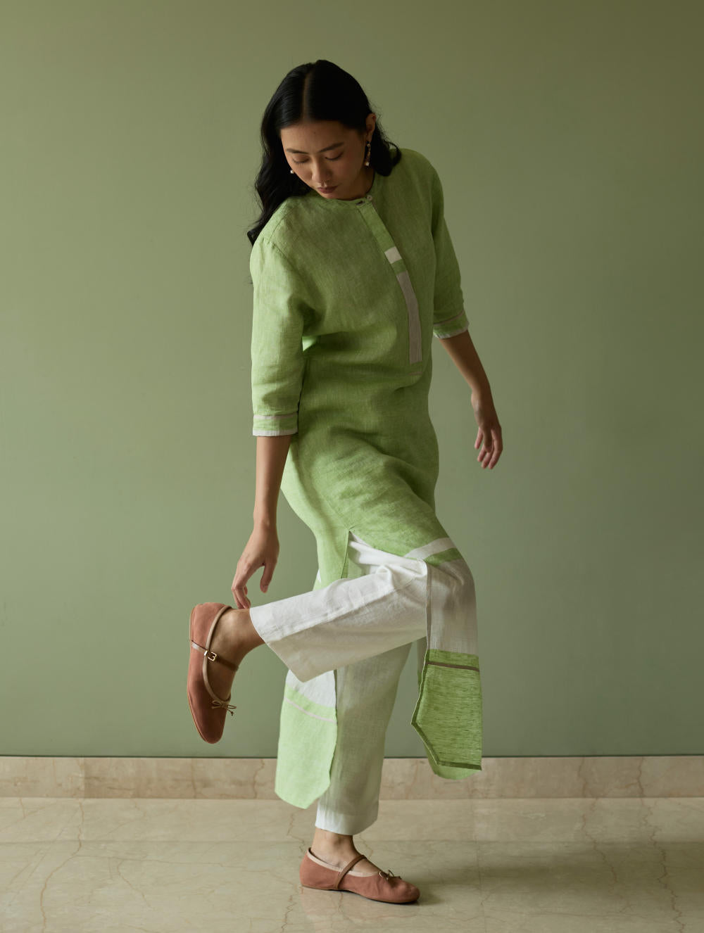 Terra Border Linen Dress-Meadow