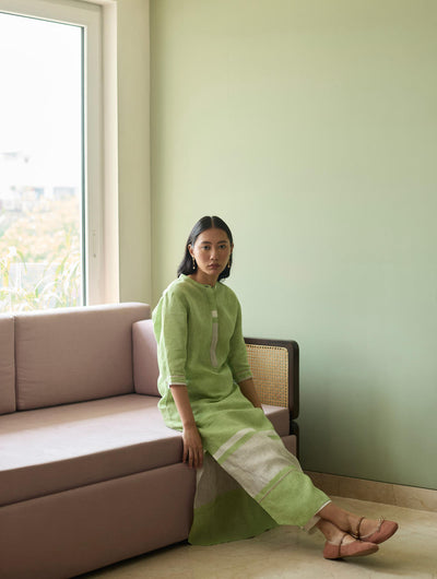 Terra Border Linen Dress-Meadow