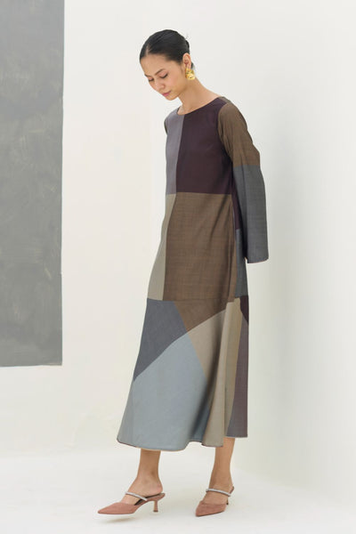Zoa Eri Silk Dress -  Taupe Grey