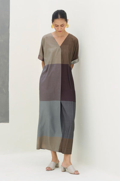 Cath Eri Silk Kaftan Dress - Taupe Grey