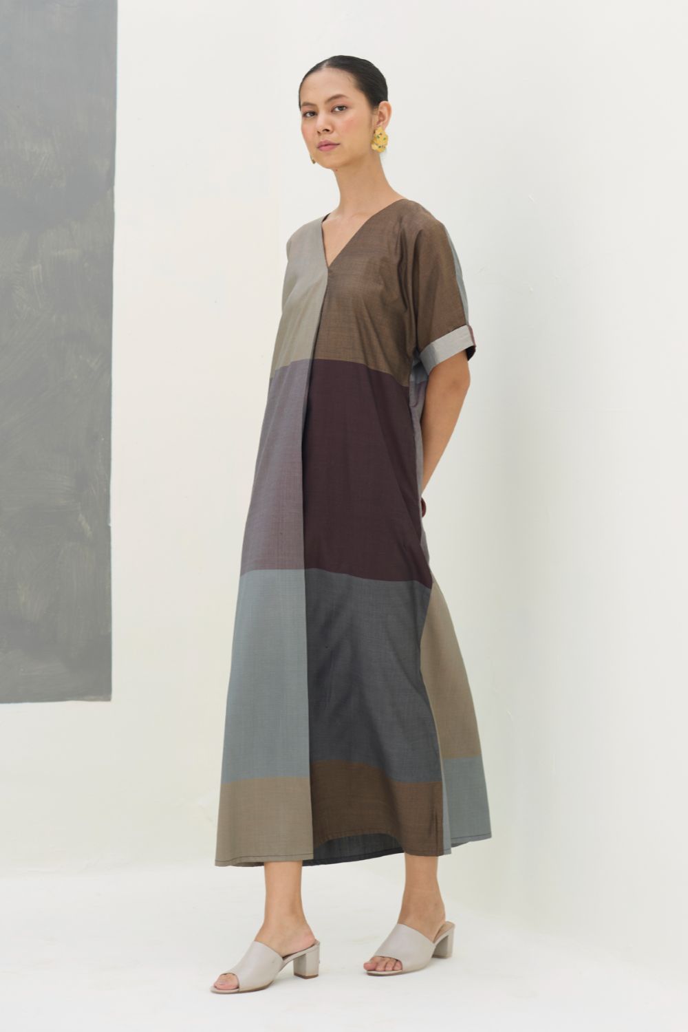 Cath Eri Silk Kaftan Dress - Taupe Grey