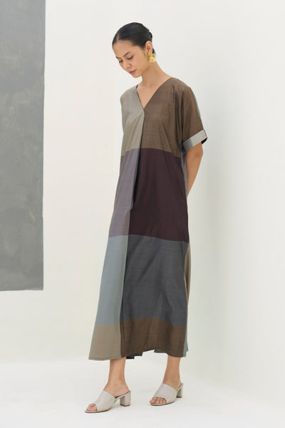 Cath Eri Silk Kaftan Dress - Taupe Grey