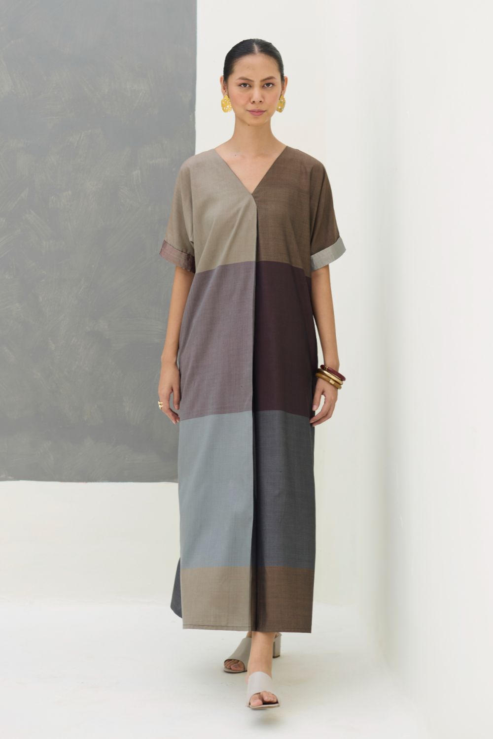Cath Eri Silk Kaftan Dress - Taupe Grey