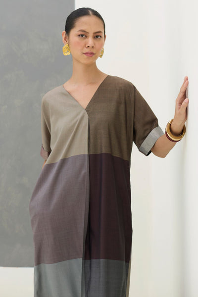 Cath Eri Silk Kaftan Dress - Taupe Grey