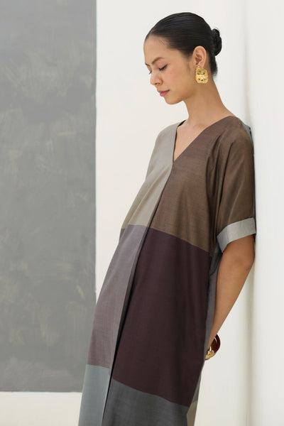 Cath Eri Silk Kaftan Dress - Taupe Grey
