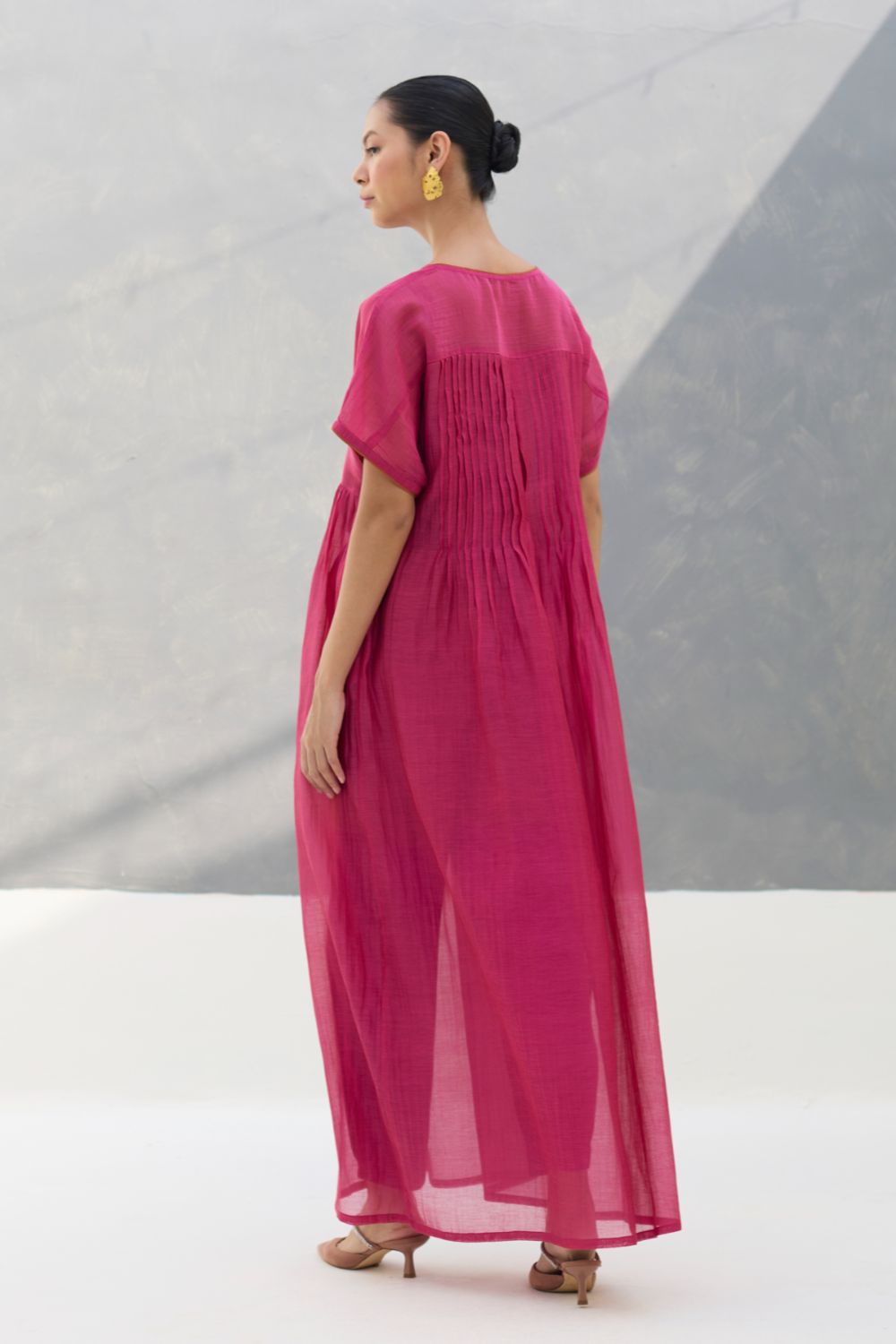 Vara Sheer Silk Chanderi Dress - Rose