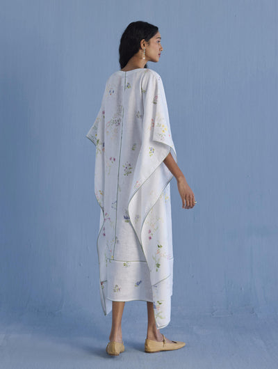 Eva Floral Linen Kaftan Dress - White